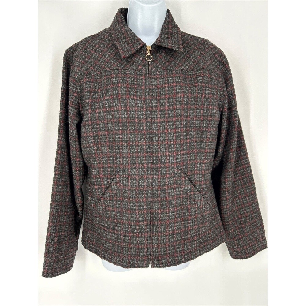 Vtg Aeropostale Women’s L Wool‎ Blend Plaid Jacket Lined Grey Black Tweed Y2K 90